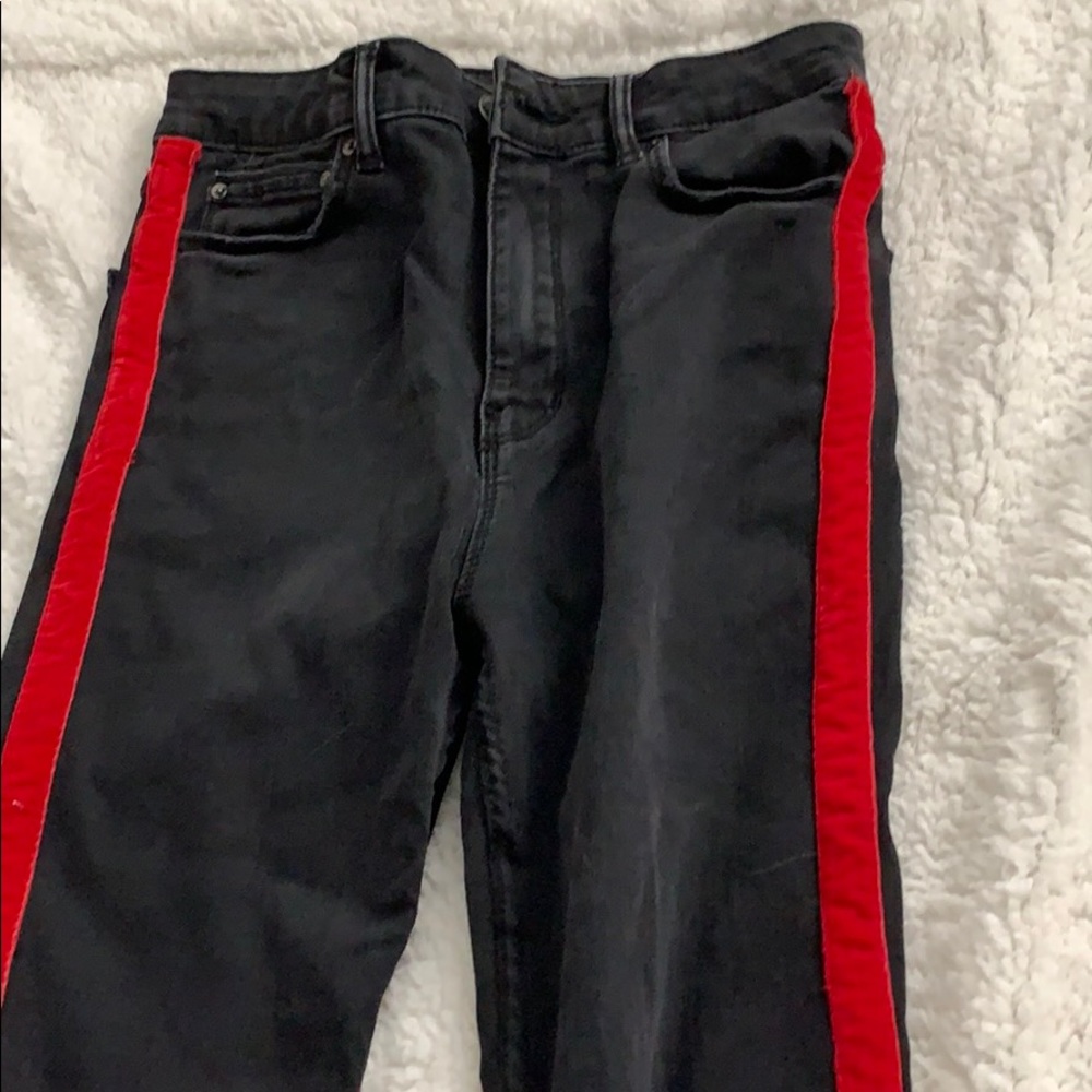 Zara black jeans w red stripe